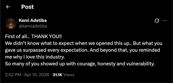 Kemi Adetiba monologue auditions tweet