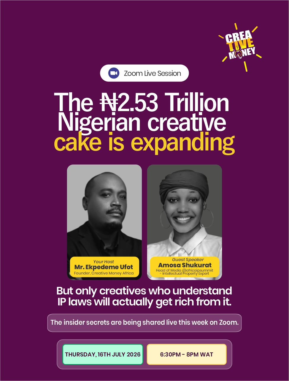 Amosa Shukurat speaking at Creative Money Africa webinar on intellectual property and royalties