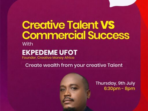 Creative Money Africa webinar featuring founder Ekpedeme Ufot discussing creative talent and commercial success.