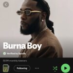 Burna Boy Becomes The First African Artist To Hit 50 Million Spotify Listeners Burna Boy First African Artist to Hit 50 Million Spotify Listeners