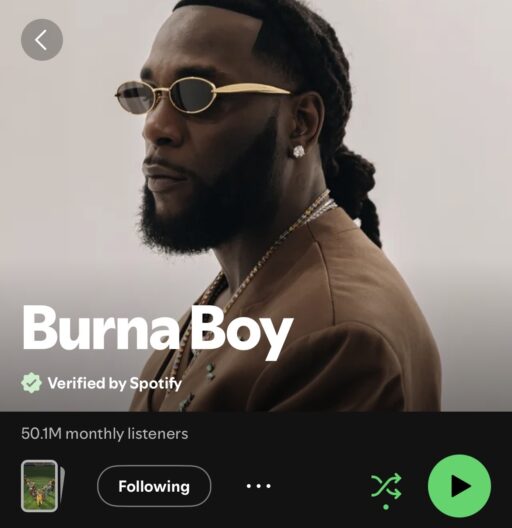 Burna Boy First African Artist to Hit 50 Million Spotify Listeners
