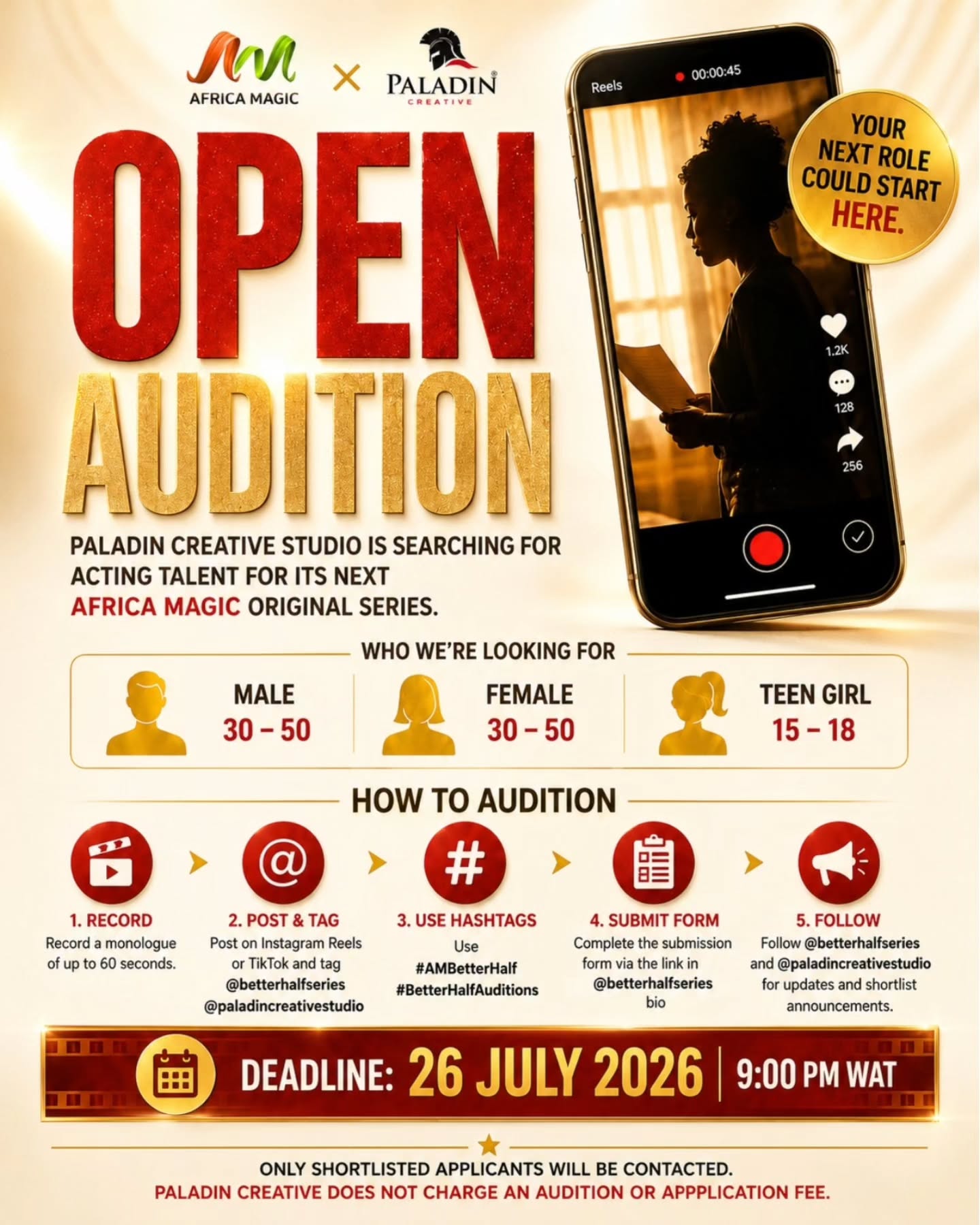 Paladin Creative Studio announces auditions for actors for a new Africa Magic Original Series.